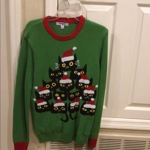 Green cat light-up xmas sweater